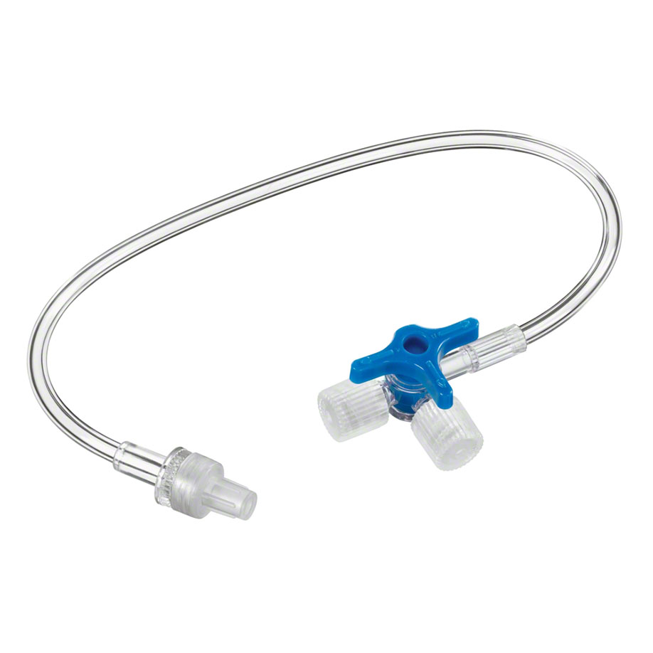 Discofix Dreiwegehahn blau mit 25 cm Schlauch